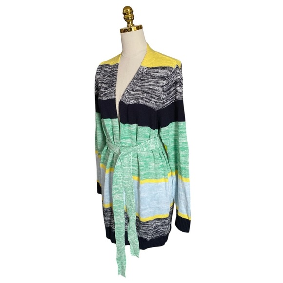 LANE BRYANT Classic Long-Sleeve Belted Colorblock Stripped Cardigan Womens 14/16 - Picture 5 of 8